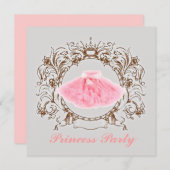 Graurosa Tutu Prinzessin Geburtstagsparty Einladun Einladung (Vorne/Hinten)