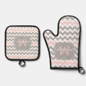 Graurosa Zickzack Monogramm Potholder-Set Ofenhandschuh & Topflappen-Set (Vorderseite)
