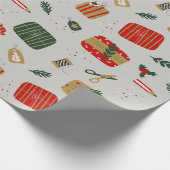 Graurote und goldfarbene illustrierte Weihnachten Geschenkpapier (Ecke)