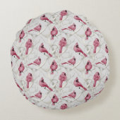 Grauroter Kardinal Vögel Personalisiert Monogram Rundes Kissen (Rückseite)