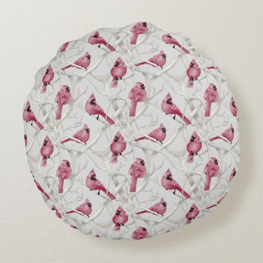 Grauroter Kardinal Vögel Personalisiert Monogram Rundes Kissen (Rückseite)
