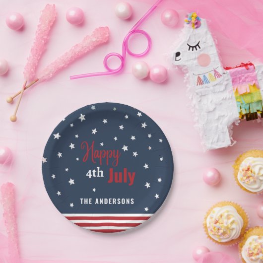 Graurotes, weißes und blaues Party Pappteller (Party)