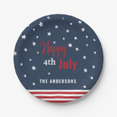 Graurotes, weißes und blaues Party Pappteller (Vorderseite)