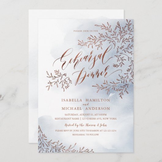 Graurustikale Blumenkalligraphie Probe Dinner Einladung (Vorne/Hinten)