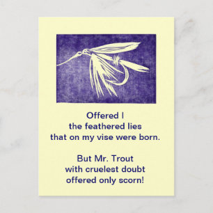 "Grausame Forelle" Postkarte "Lila Nassfliege"