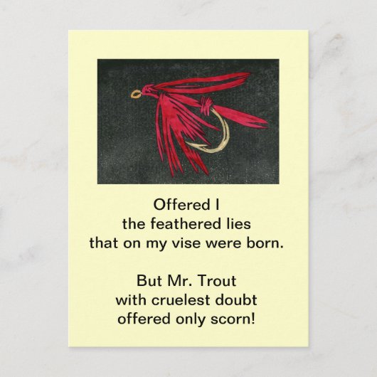 "Grausame Forelle" Postkarte "Red Ibis" (Vorderseite)