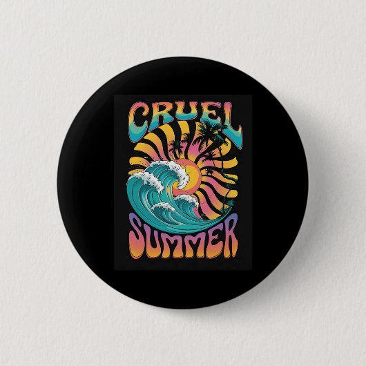 Grausamer Sommer Retro-Welle Palmenbaum Urlaub Fer Button (Vorderseite)