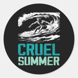 Grausamer Sommer Retro-Welle-Surfen Urlaub Ferien  Runder Aufkleber