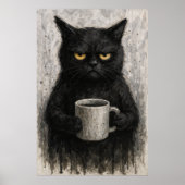 Grauschige schwarze Katze mit Coffee Wall Art Post Poster (Vorne)