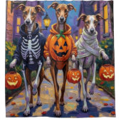 Grauschmuck-oder-Treating in Halloween-Kostümen Duschvorhang (Vorderseite)