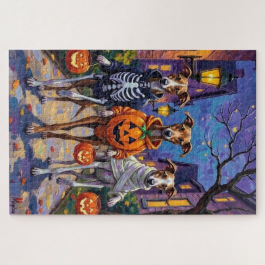 Grauschmuck-oder-Treating in Halloween-Kostümen Puzzle (Horizontal)