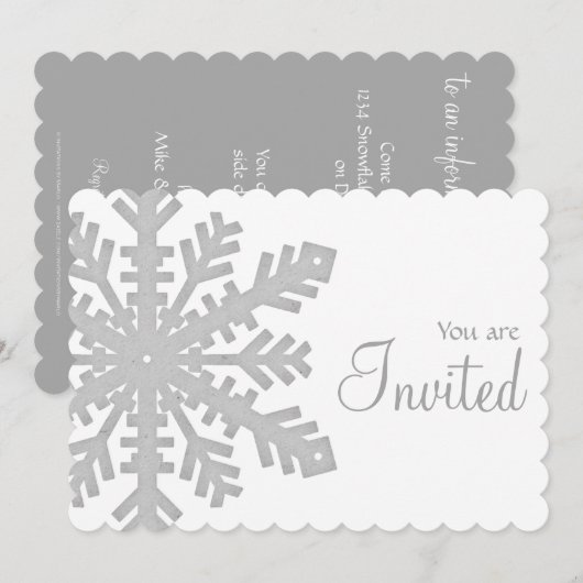 Grauschneeflocken Winterabend Party Einladung 1 (Vorne/Hinten)