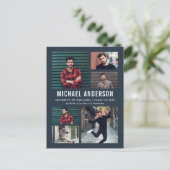 Grauschwarz | 6 FOTO ABSCHLUSS Einladungspostkarte (Stehend Vorderseite)