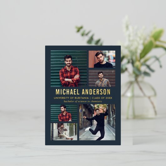 Grauschwarz | 6 Foto Chalkboard Graduation Party Folie Einladungspostkarte (Stehend vorne)