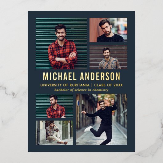 Grauschwarz | 6 Foto Chalkboard Graduation Party Folie Einladungspostkarte (Vorderseite)