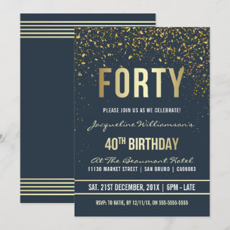Grauschwarz | Gold Confetti 40. Geburtstag Party Einladung