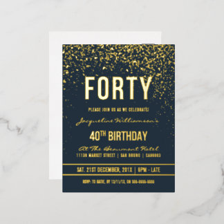 Grauschwarz | Gold Confetti 40. Geburtstag Party Folie Einladungspostkarte