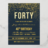 Grauschwarz | Gold Confetti 40. Geburtstag Party Folie Einladungspostkarte (Vorderseite)