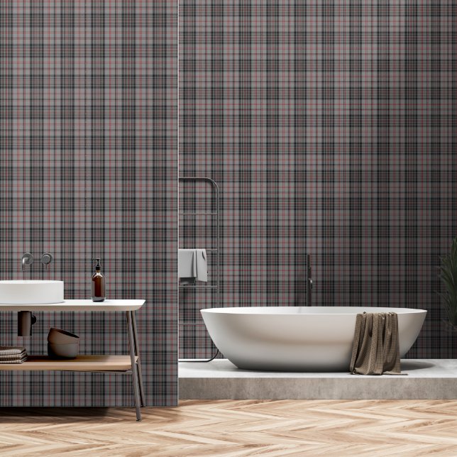 Grauschwarz Grosser Tartan Kariert Tapete (Badezimmer)