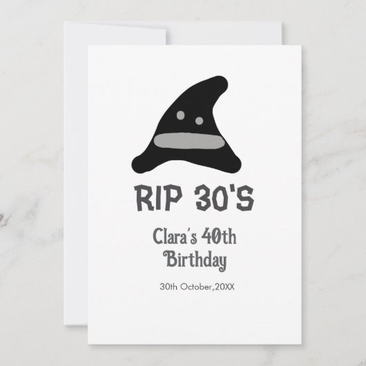 Grauschwarzer RIP 30's 40. Geburtstag Hexenhut Einladung (Vorderseite)
