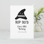 Grauschwarzer RIP 30's 40. Geburtstag Hexenhut Einladung (Stehend Vorderseite)