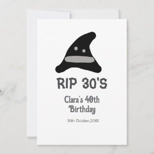 Grauschwarzer RIP 30's 40. Geburtstag Hexenhut Einladung
