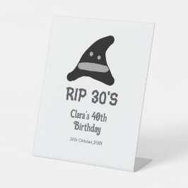 Grauschwarzer RIP 30's 40. Geburtstag Hexenhut Sockelschild