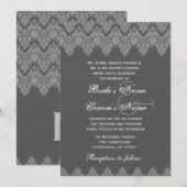 Grausilber Damask Hochzeitsmetall Einladung (Vorne/Hinten)
