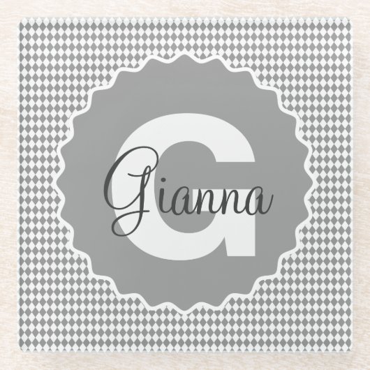 Grauskala an der Tafel mit Monogrammname Glasuntersetzer (Vorderseite)