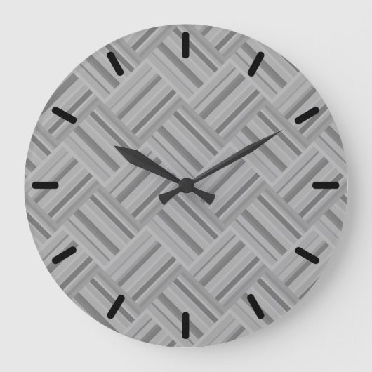 Graustreifen diagonales Webmuster Große Wanduhr (Vorderseite)