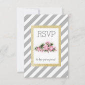 Graustreifen mit floraler Goldkarte des Glitzer RSVP Karte (Vorderseite)