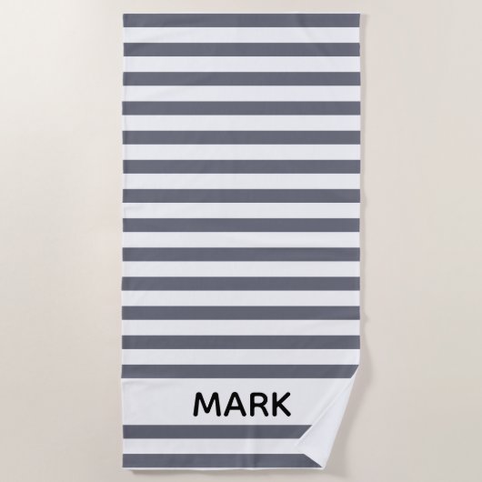 Graustreifen und Weiß Personalisiert Strandtuch (Vorderseite)