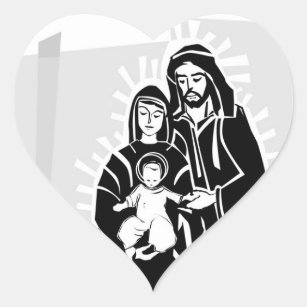 Graustufen-Baby Jesus, Mary und Joseph Wedding Hea Herz-Aufkleber