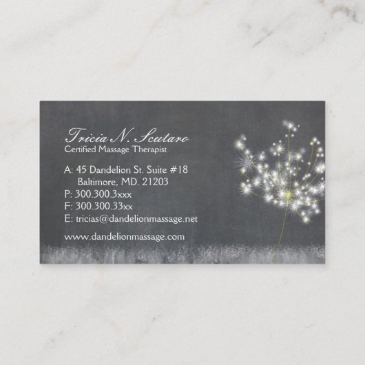 Graustufen-Dandelion-Massagetherapie Visitenkarte (Rückseite)