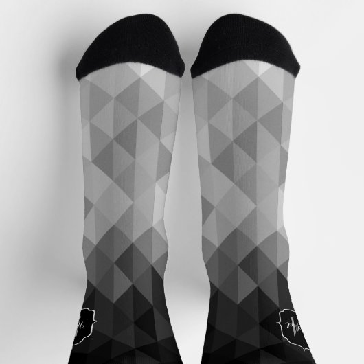 Graustufen-Dreieck-Geometrie, graues Muster Monogr Socken (Oben)