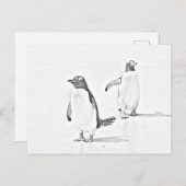 Graustufen-Farbpinguine Antarktis Postkarte (Vorne/Hinten)