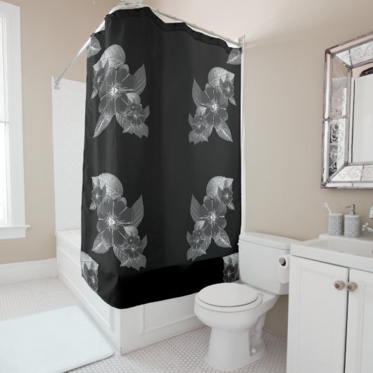 Graustufen-Floral Duschvorhang (Beispiel)