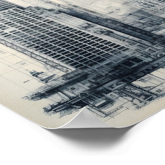 Graustufen-Gebäude-Blueprint Poster (Ecke)