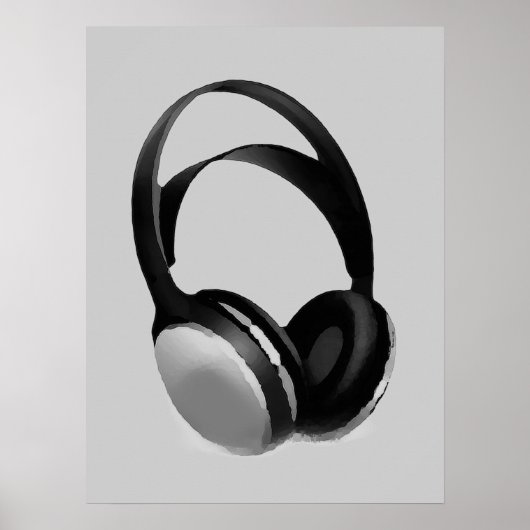 Graustufen Headphone Pop Art Poster Print (Vorne)