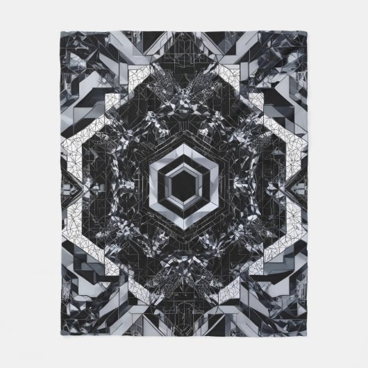 Graustufen-Kristall: Geometrisches Hexagon H-116 Fleecedecke (Vorderseite)