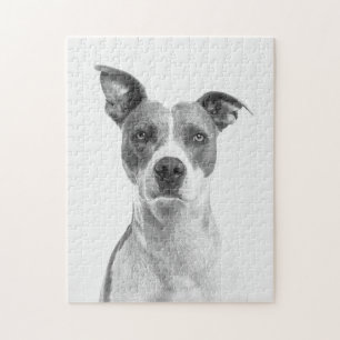 Graustufen-Kurzer Hufhund in Schwarz/Weiß Puzzle