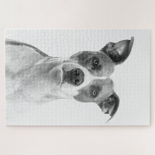 Graustufen-Kurzer Hufhund in Schwarz/Weiß Puzzle (Horizontal)