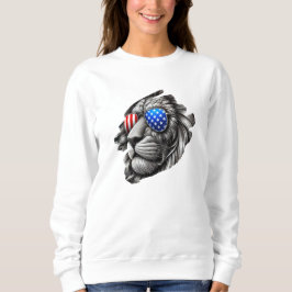 Graustufen Lion Art mit amerikanischer Flag Sonnen Sweatshirt