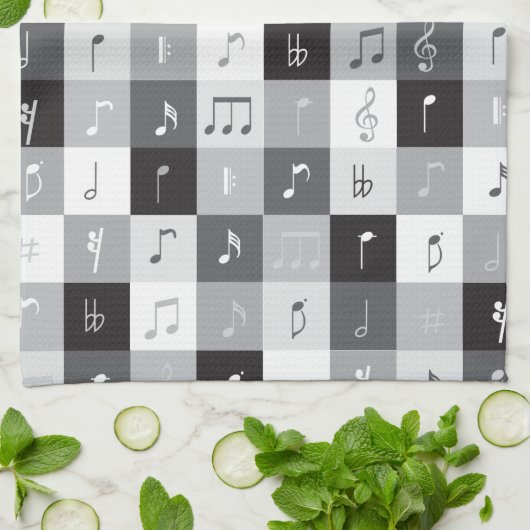 Graustufen-Musiknoten Geschirrtuch (Gefaltet)