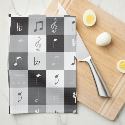 Graustufen-Musiknoten Geschirrtuch (Viertel Falte)