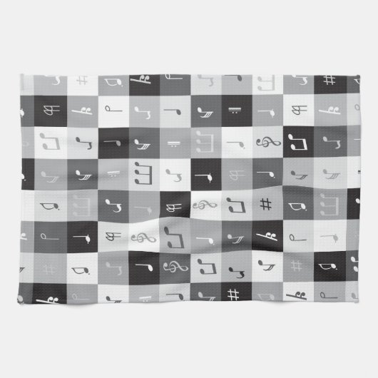 Graustufen-Musiknoten Geschirrtuch (Horizontal)