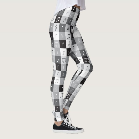 Graustufen-Musiknoten Leggings (Rechts)
