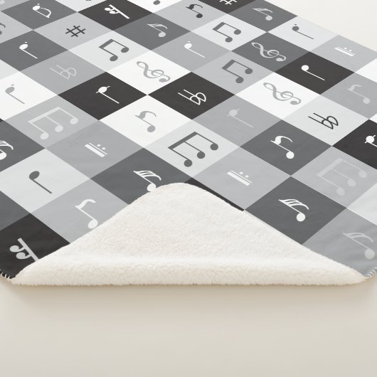 Graustufen-Musiknoten Sherpadecke (3/4)