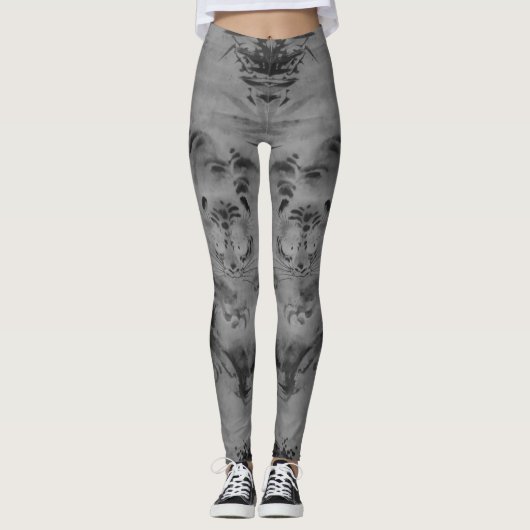 Graustufen Tiger und Bambus Leggings aus dem 18. J (Vorderseite)