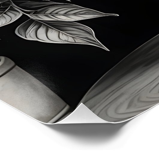 Graustufen-Topf-Pflanze mit riesigen Blätter Poster (Ecke)